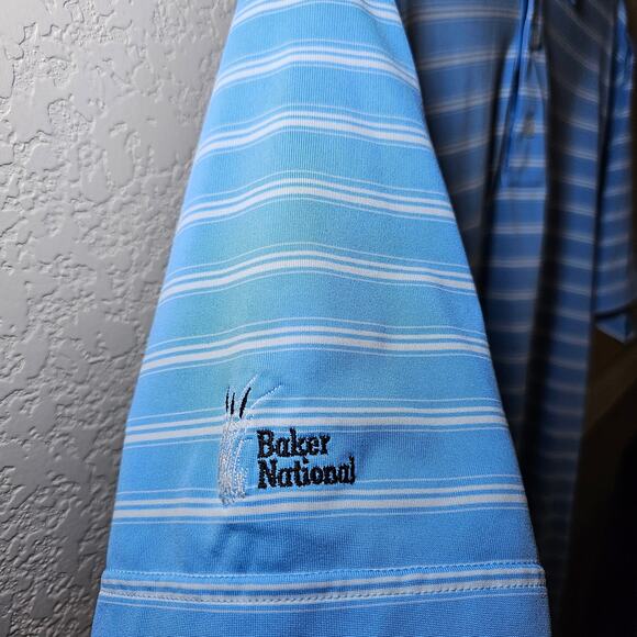 ADIDAS GOLF POLO CLIMALITE Light Blue Striped Mens Large Baker National Golfing - Picture 6 of 13